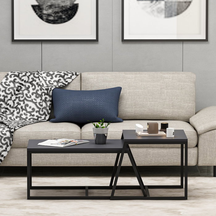 Hanah Home Mesa de Centro Antracita con Estantes Hanah Home Mesa de Centro Antracita con Estantes